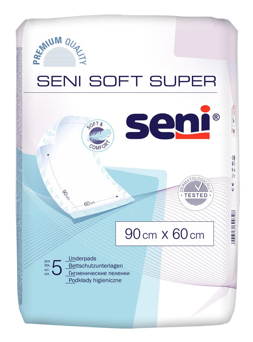 SENI SOFT SUPER absorbējošie paladziņi, izmērs 90×60 cm, 5 gab.