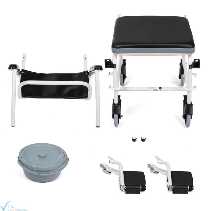 Tualetes krēsls ar riteņiem (nolokāmi sānu balsti)